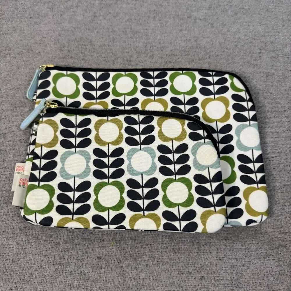 Orla Kiely Bags Cosmetic Makeup Travel Matching Set 9x6 and 7x4 Flower Pattern